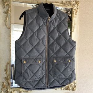 J. Crew vest. Polyester with down filling. Heathered gray/navy lining. Size M